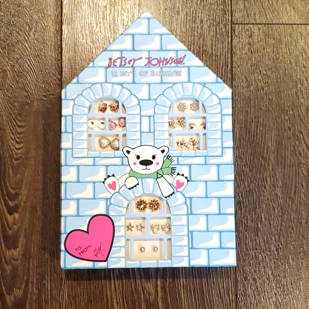 Betsey Johnson Earrings Igloo Stud Set - Gold - Brand New in Box, Unopened